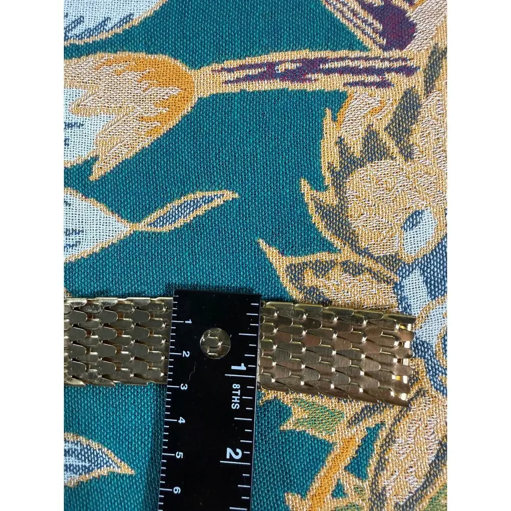 Retro 1990s Gold Tone Fish Scale Elastic Belt Textured Coin Buckle Wide Cinch